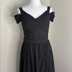 Pomuyoo Classic Black Sleeveless Corset Tie Back V-Neck Prom Maxi Dress